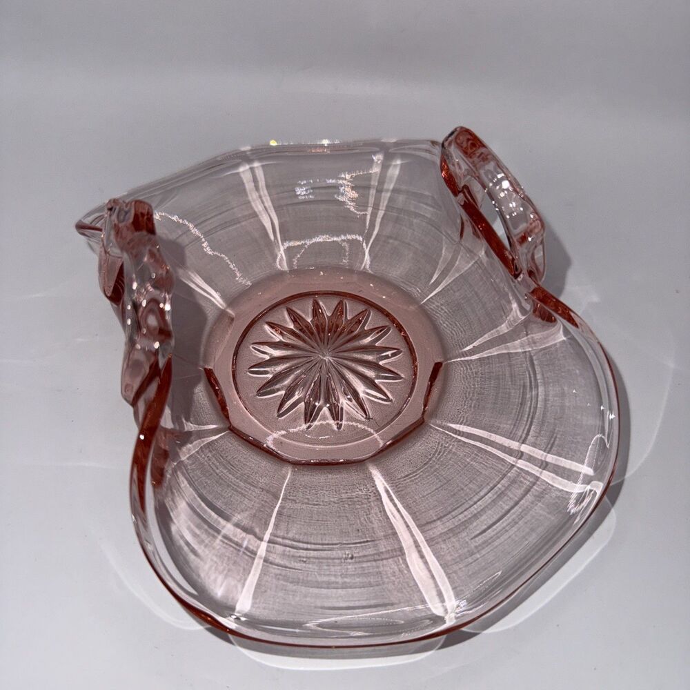 Lancaster Pink Depression Glass 2 Handle Candy Dish/Plate